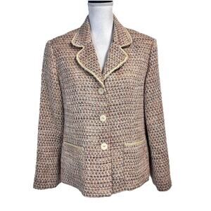 Alfred Dunner Blazer Jacket size 8 Petite Coral Gold Tweed Career Granny Core